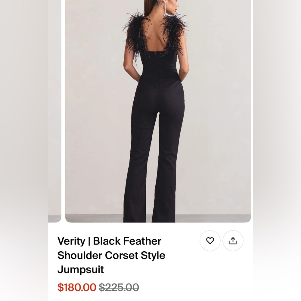 Black corset style jumpsuit with feathers